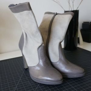 Vintage grey suede and leather heeled boots